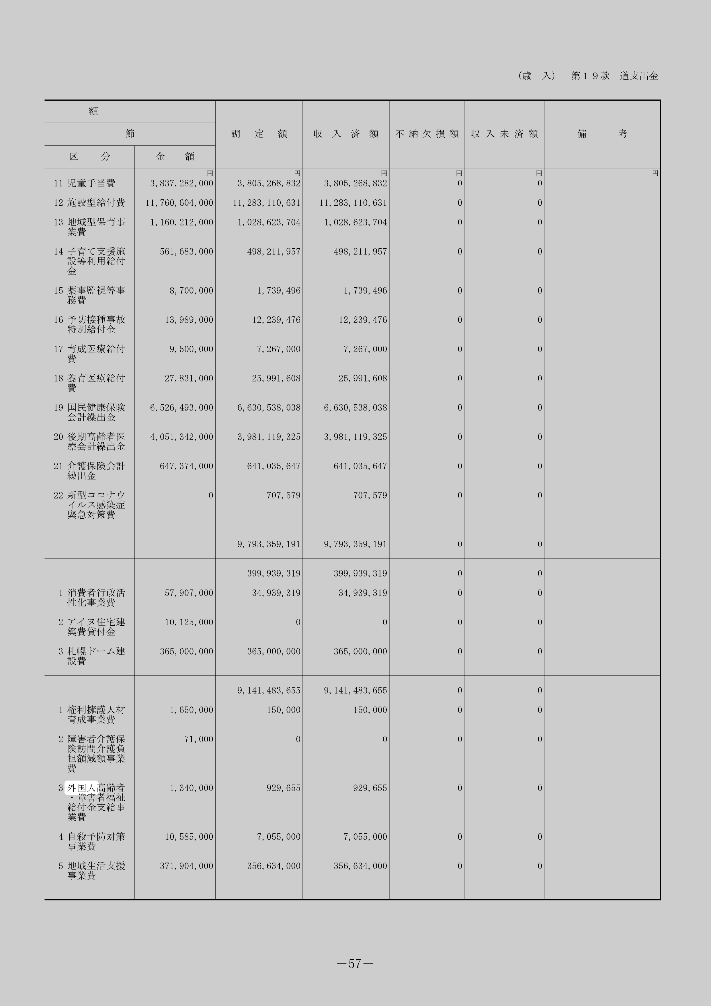 外国人高齢者・障害者福祉給付金支給事業費のスクリーンショット