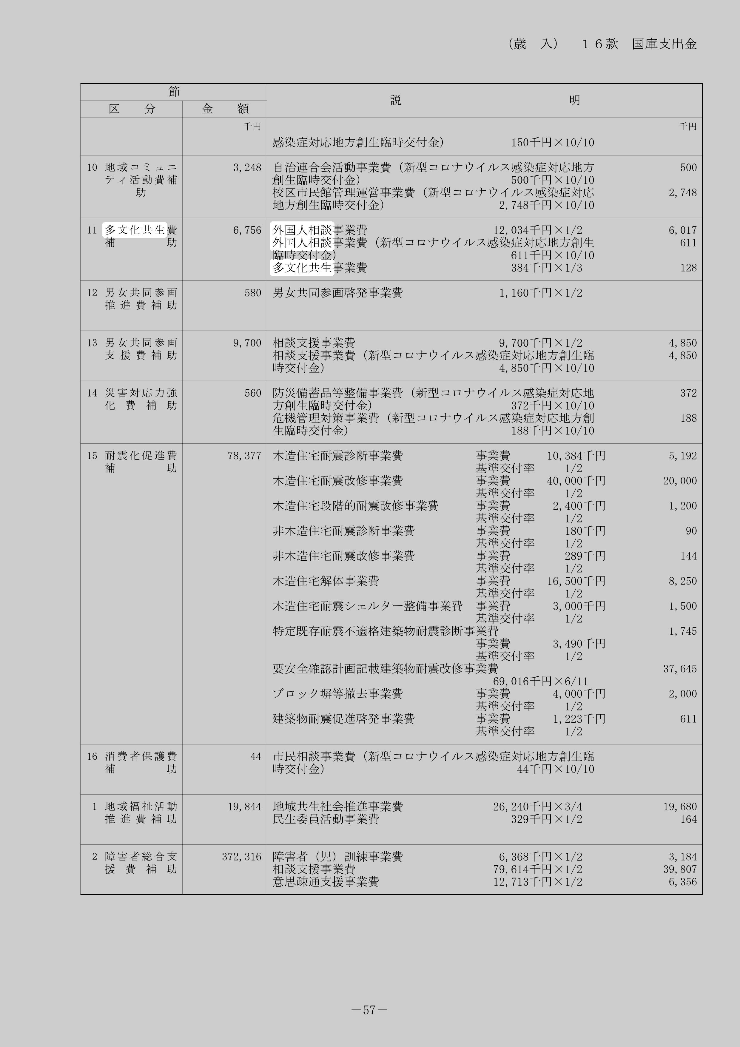 多文化共生事業費（国庫補助）のスクリーンショット