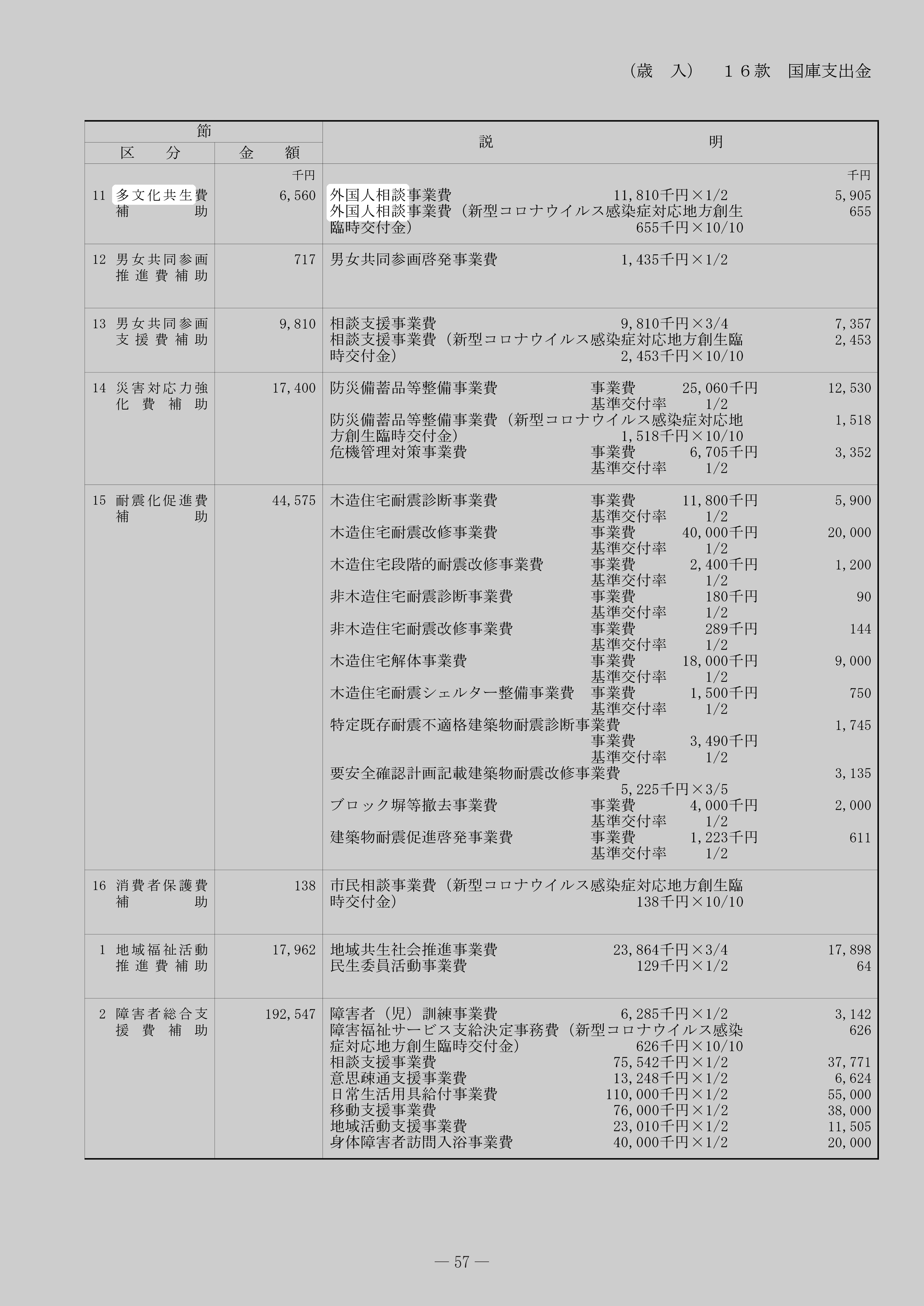 外国人相談事業費（国庫補助）のスクリーンショット
